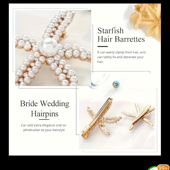 ⚪️🌟⚪️ STARFISH HAIR CLIPS (2) WITH PEARLS & RHINESTONES❗️⚪️🌟⚪️ - Picture 4 of 8